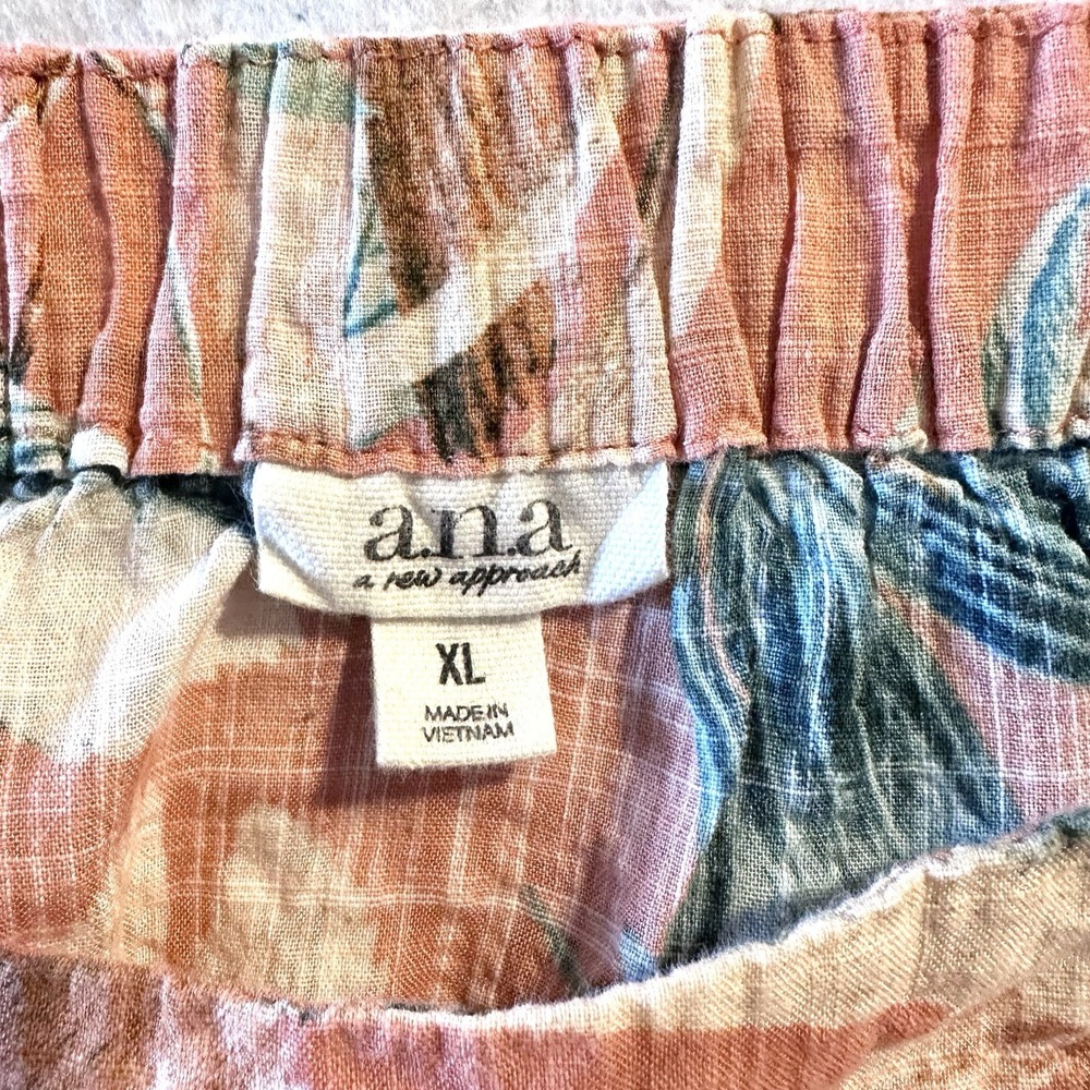 A.N.A. XL Orange Tropical Aloha Tank Top Square Neck Tie Shoulder Boxy Cropped - Picture 3 of 7